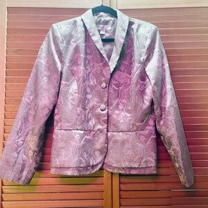 Danillo jacket is a tailored blazer w/ floral pattern and 2 button closure. S 12